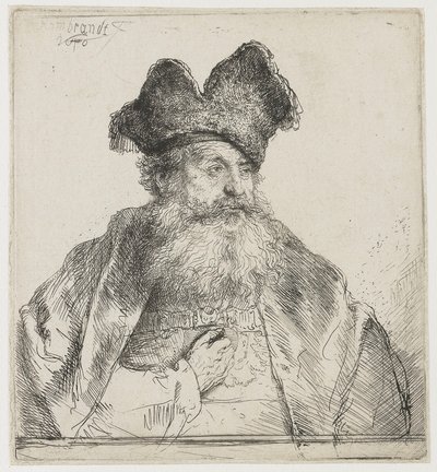 Oude man met een gedeelde bontmuts door Rembrandt van Rijn